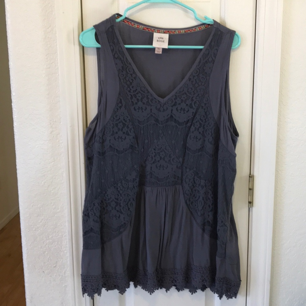 Lace gauze gray tank top XL Knox Rose